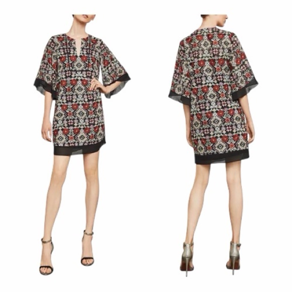 BCBGMAXAZRIA Tati Floral-Embroidered Semi-Sheer Dress. Size XXS.